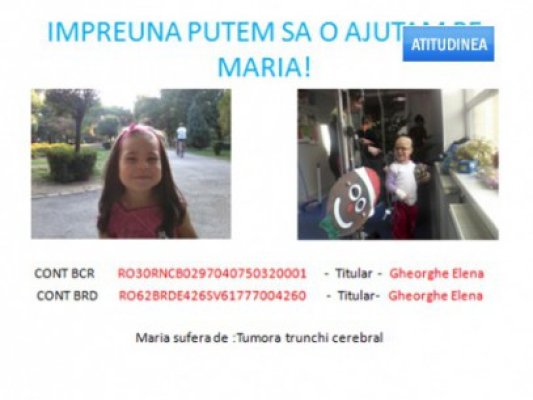 Drama unei copile de 5 ani care se luptă cu o tumoră pe creier. Nu rămâneţi indiferenţi!